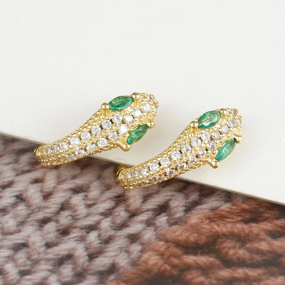 High Quality Stainless Steel Green Crystal Zirconia Snake Hoop Earrings for Women Fashion Chic Animal Party Jewelry Accessories