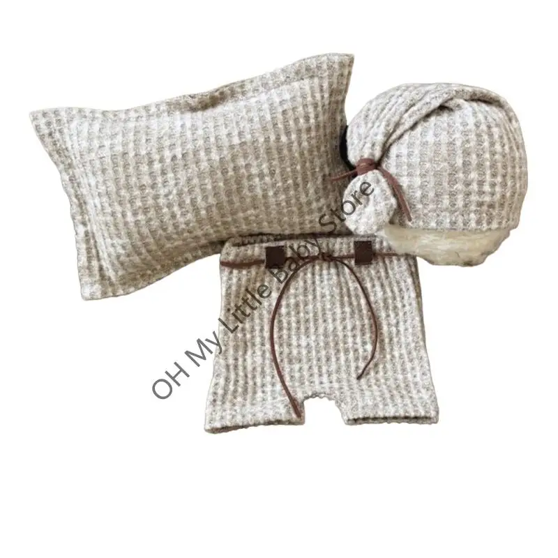 

M76C Baby Knitted Hat Pillow Pants Outfit Baby Photo Clothes Photography Props for Infant Photo Costume Clothing