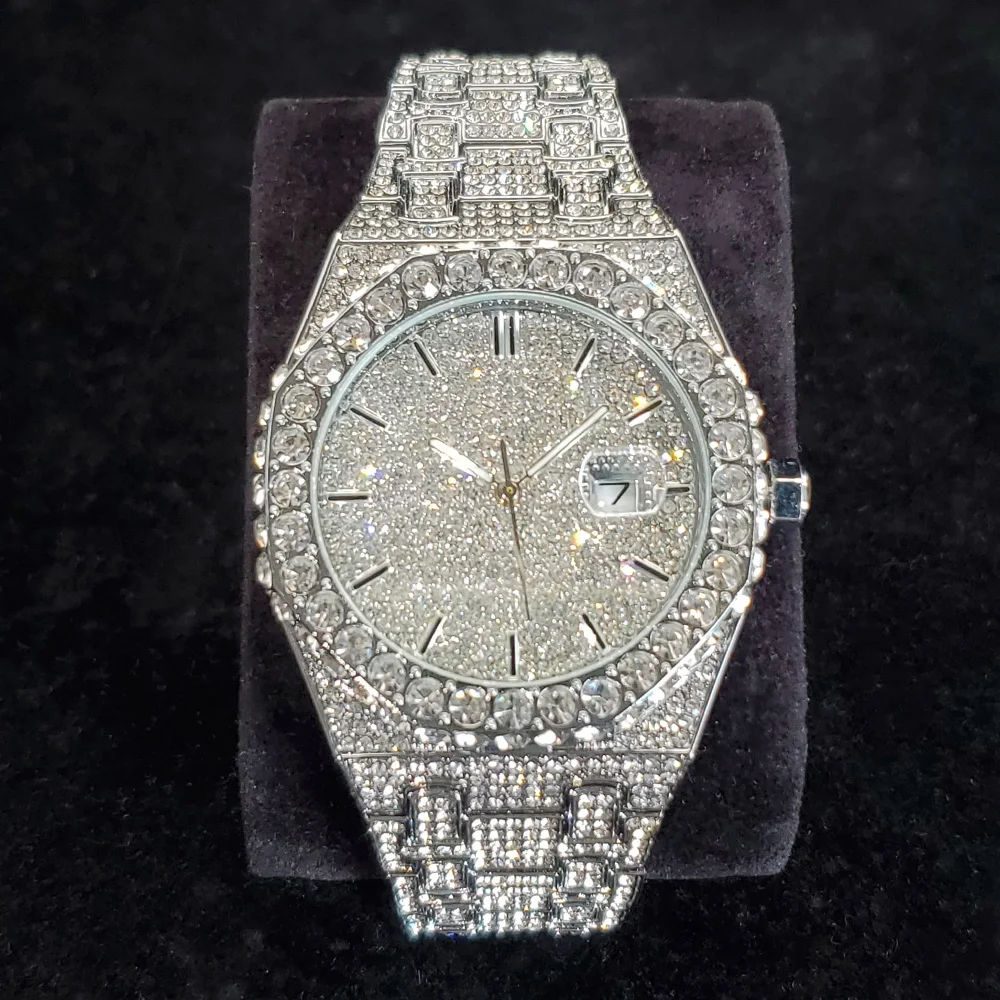 

Luxury Fashion Diamond Watch for Men Top Brand Iced Out Stainless Steel Watches Hip Hop Bling Waterproof Date Clock Dropshipping