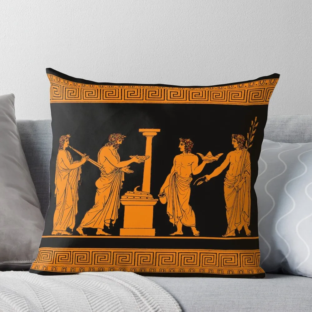 Red figure Greek vase offering scene Throw Pillow Sofa Cushions Couch Cushions Christmas Pillow