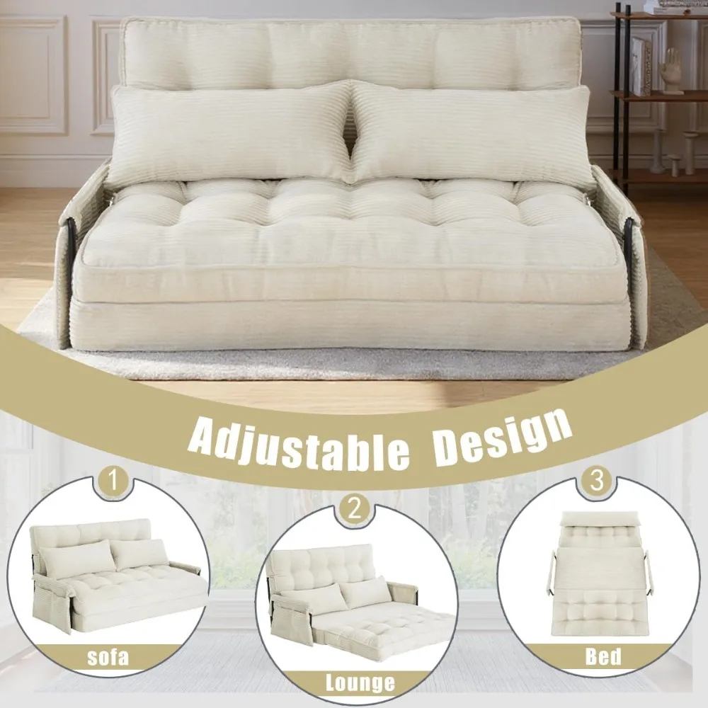 سرير أريكة كسولة قابل للطي بـ 5 أوضاع قابل للتحويل مع مسند للذراع، أريكة أرضية قابلة للتعديل مع وسادتين، أرضية قابلة للطي #4