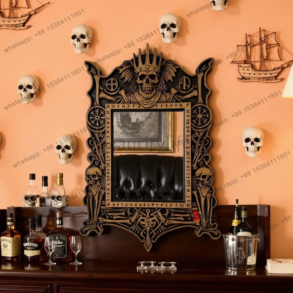 Vintage Dark Style Bar Personality Mirror Background Wall Mirror Pirate Style Decorative Mirror