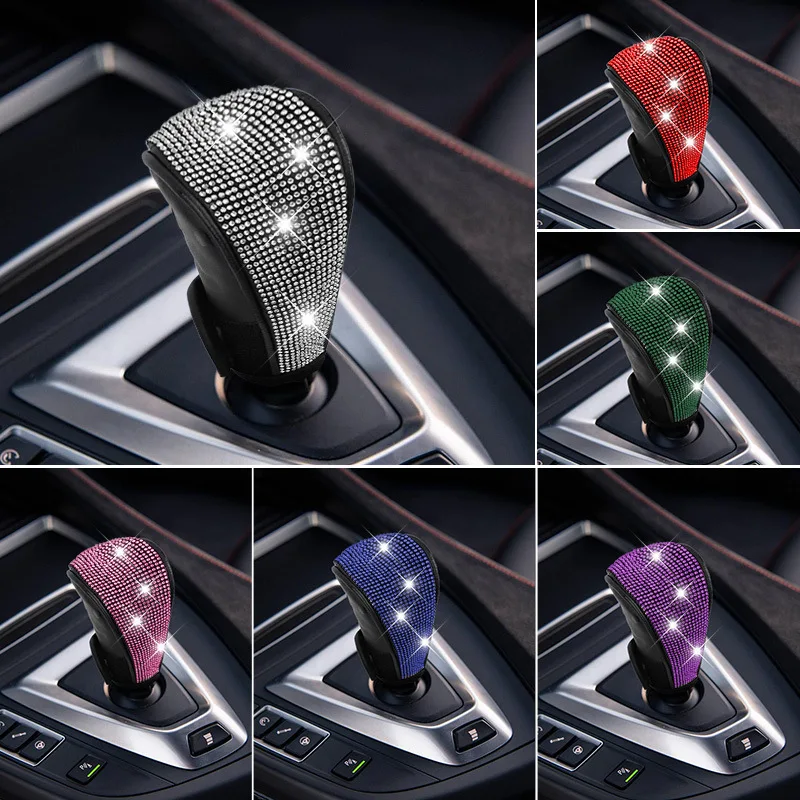 Glitzernde Strass-Schaltknaufabdeckung, Weicher PU-Leder Kristall-Schalthebel-Schutz, Universelle Auto-Innendekoration Handbremsenschutz – Detail 7