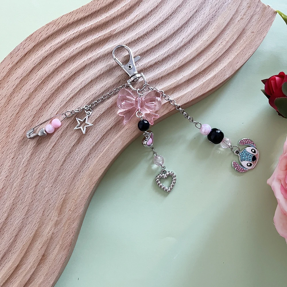 Y2K Stitch sleutelhanger charme boog hart ster hangers Kawaii Goth tas ketting schattig accessoire voor trendy tassen