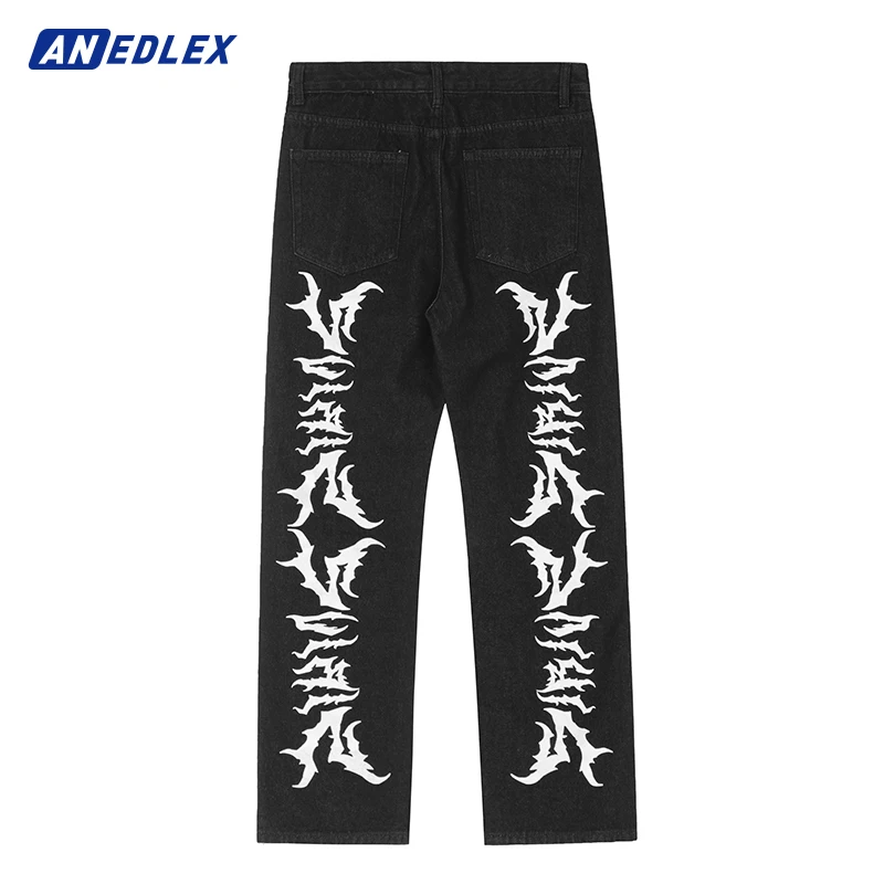 Hip Hop Harajuku Denim Pants Graphic Print Cargo Pants Men Women Fashion Loose y2k Jeans High Street Casual Straight Trousers