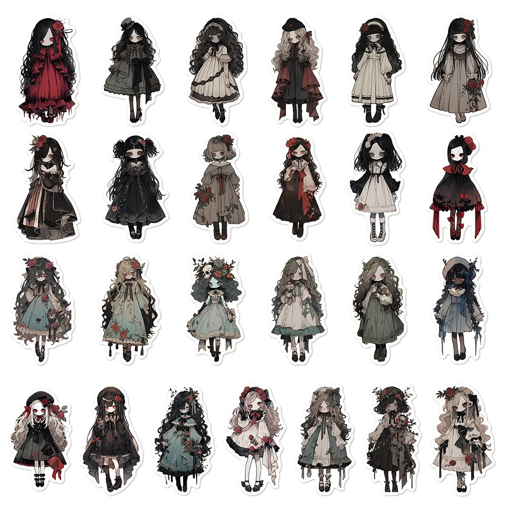 10/30/50pcs Dark Gothic Style Vampire Girl Stickers Horror Anime Graffiti Sticker Phone Skateboard Stationery Cartoon Decals Toy