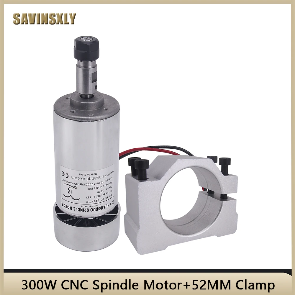 

300W Air Cooled DC Spindle Motor 12-48V DC ER11-3.175mm collect + 52mm Mount bracket fixture for PCB CNC Machine.