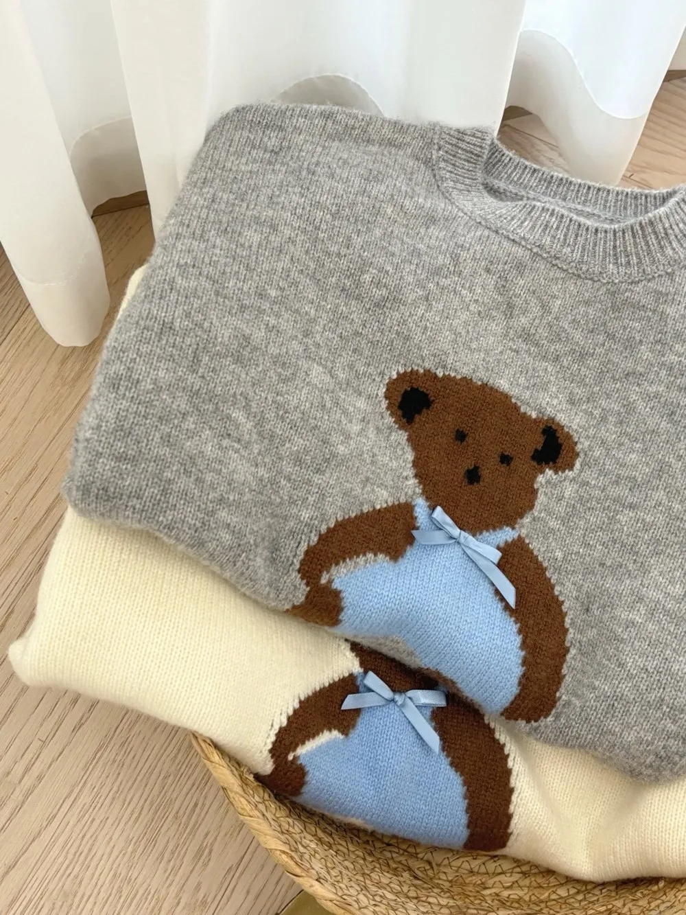 سترة رمادية للأولاد والبنات منقوشة برسوم كرتونية سترة صوف عصرية دافئة ومريحة