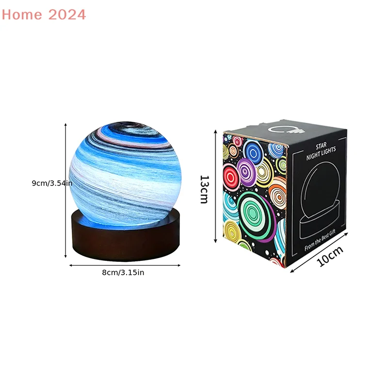 3D Moon Glass Lamp USB Powered Planet Mini Night Light With Wooden Stand Gifts For Girls Boys Friends Birthday Valentine's Day