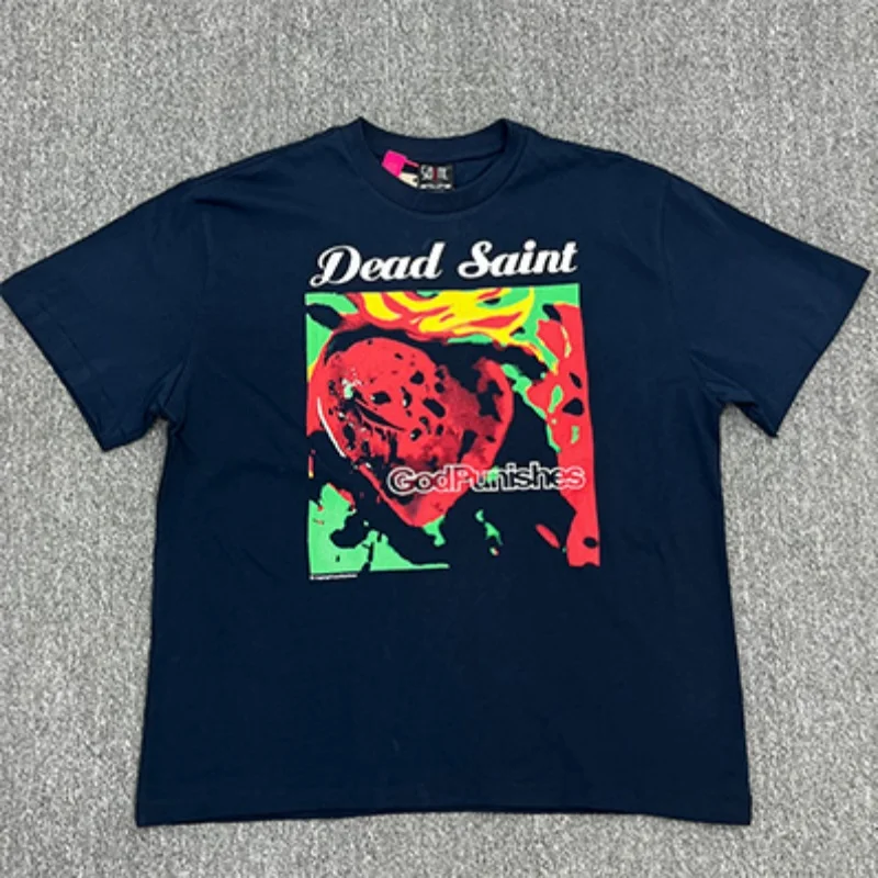 

SAINT 2025 Streetwear Saint Retro Blue Gothic Graphic T Shirts High Quality Pure Cotton Short Sleeve T-Shirt for Men
