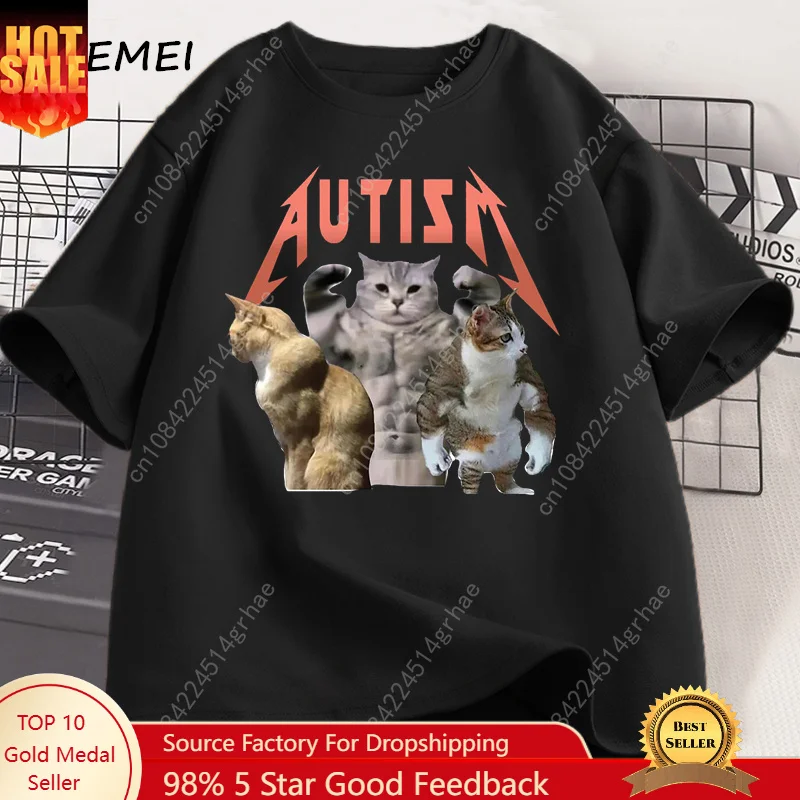 

Funny Cat Autism T-shirt Men Women Cotton Short Sleeve Tshirt Unisex Streetwear Grpahic Tees Printed Oversized Male Clothes Tops