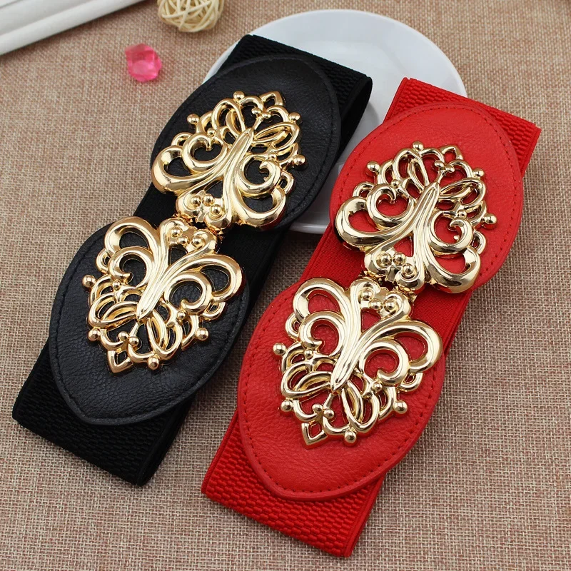 Fashion Stretch Buckle Waistband Waist Seal Korean Ladies Decorated Elastic Wide Belt Buckle Dress Sweater Waist for Woman