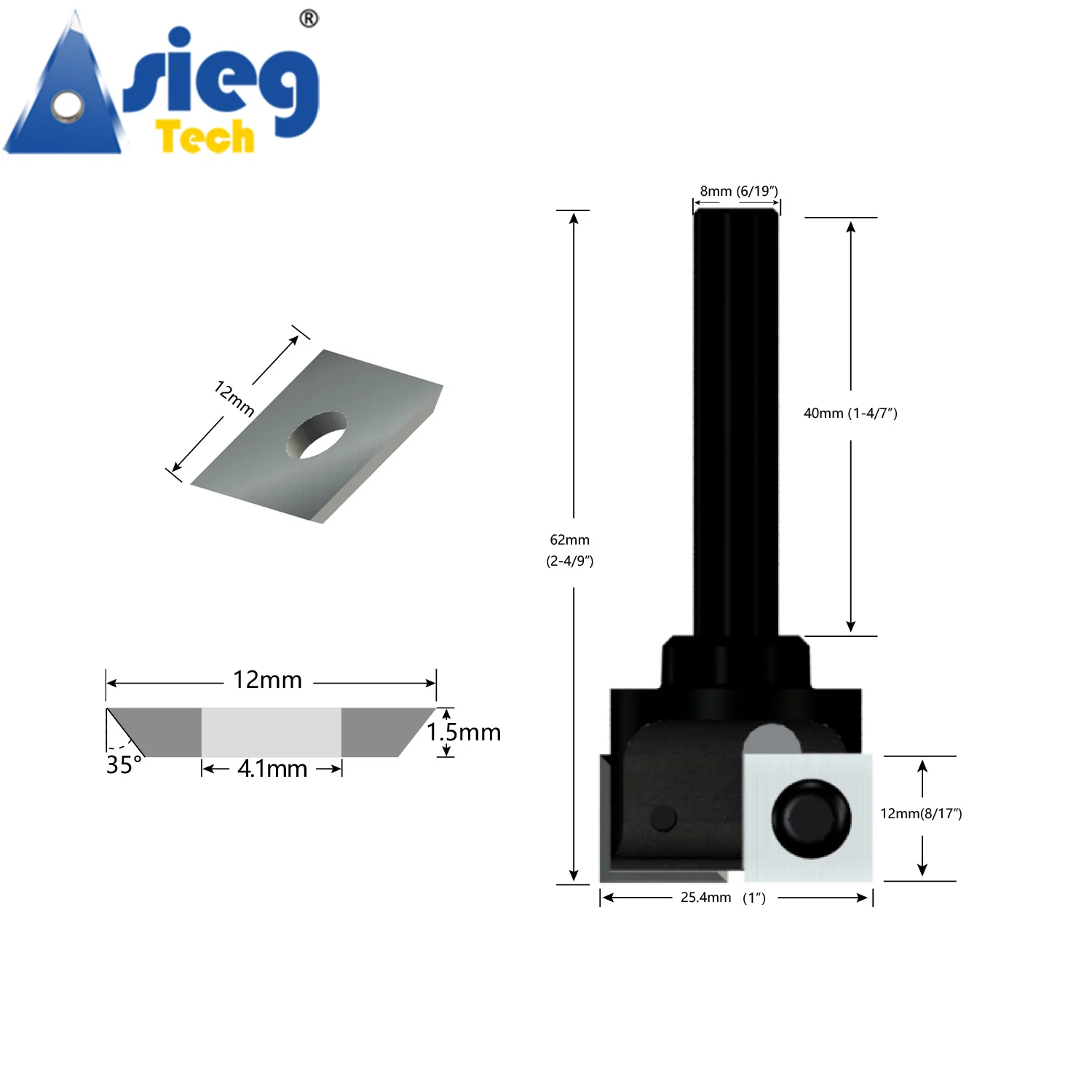 Spiral Flush Trim Router Bit 8mm Shank Surfacing Template Trimmer 25.4mm Cut Diameter Carbide Insert Cutter