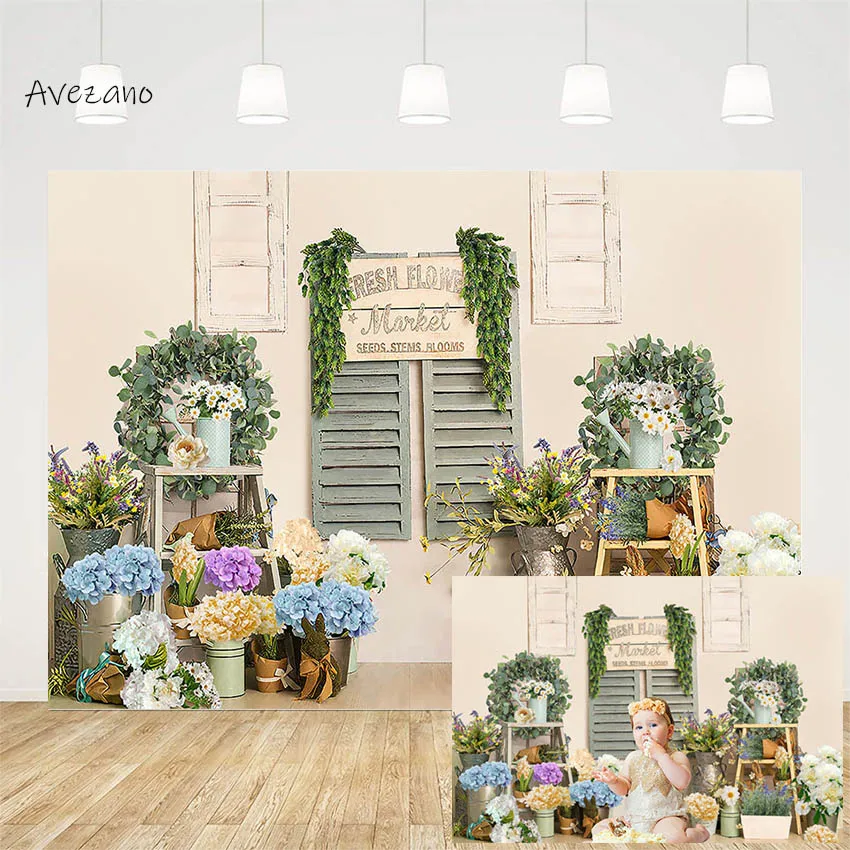 Avezano Backdrop Photography Spring Flower Market Garden Baby Girls Boys Birthday Portrait Background Photo Studio Decor Props