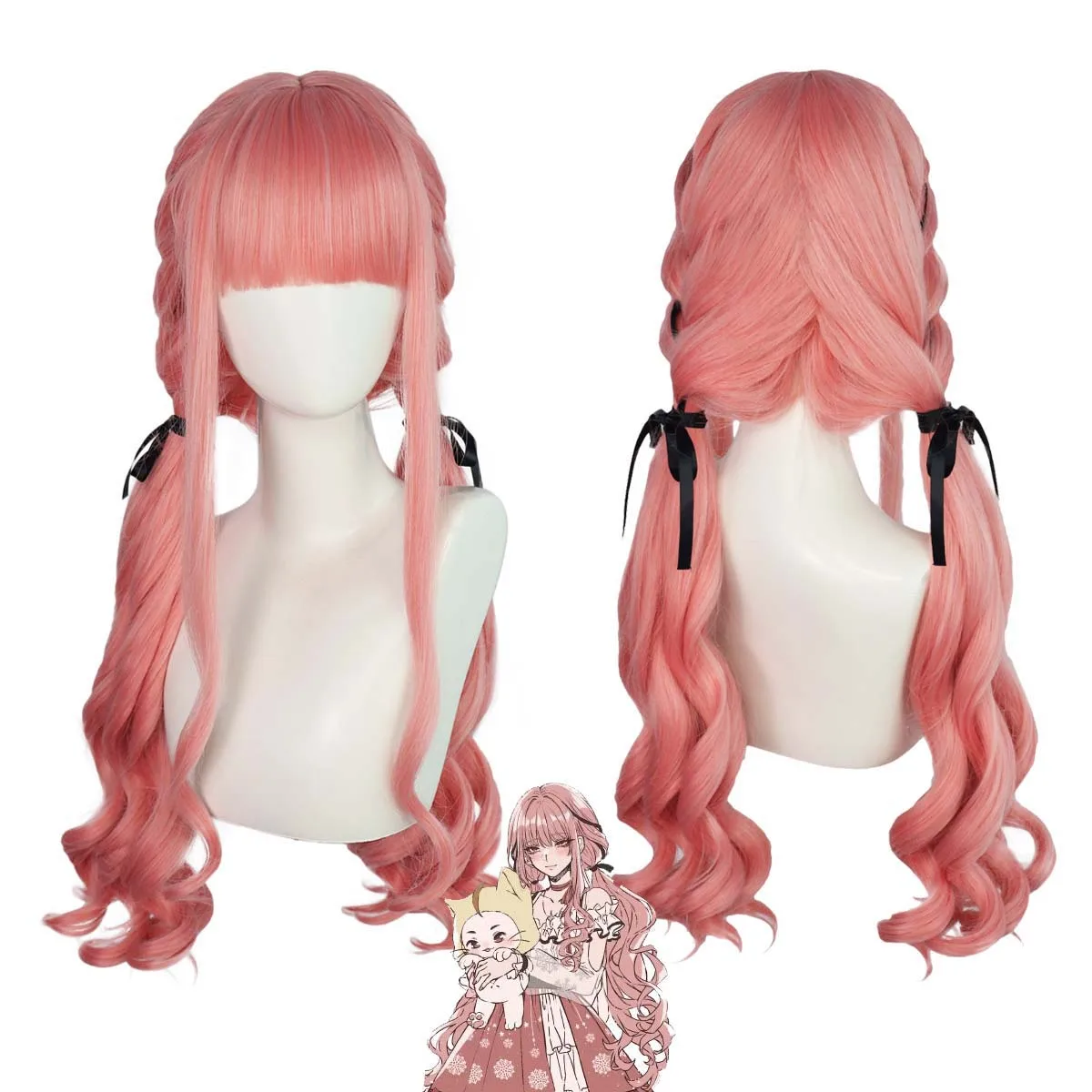ผู้หญิงปาร์ตี้ฮาโลวีนเกม Infinity Nikki คอสเพลย์ยาวสีชมพู Double Pony Hair Wigs