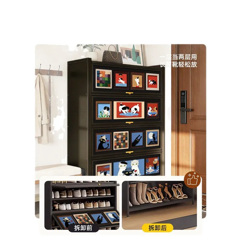 Medieval steel shoe cabinet, large-capacity multi-layer entrance cabinet at home door