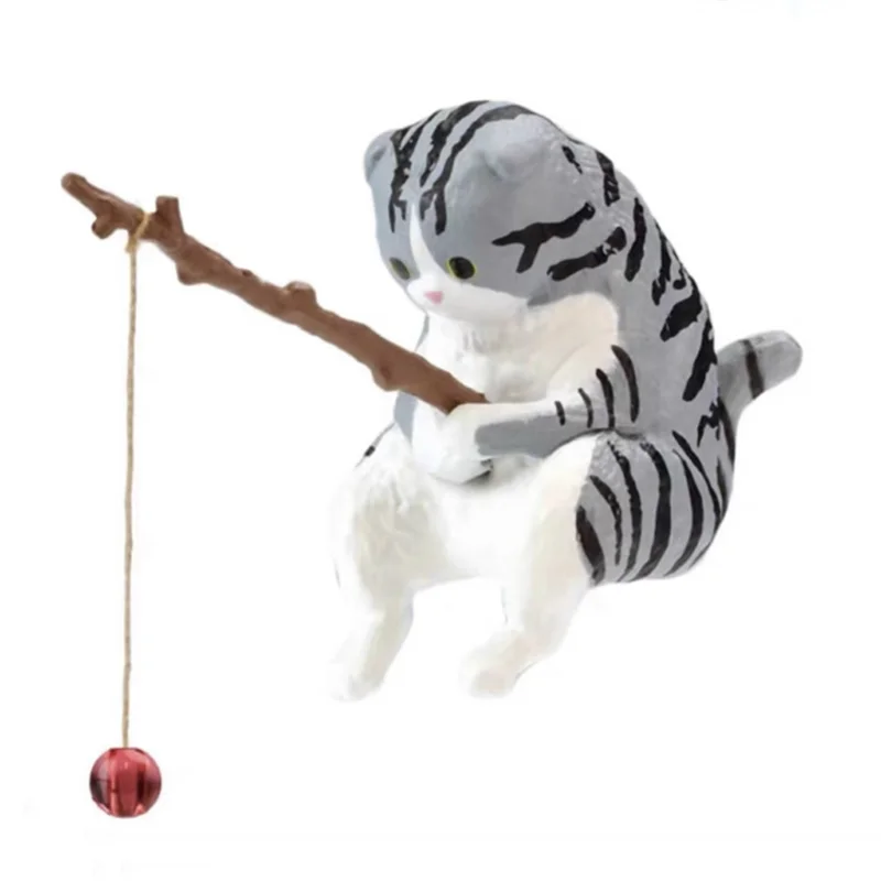 7 pçs gatos estatueta de pesca gatos escultura sentada pesca pequenos gatos bonitos ornamento de resina mobiliário decorativo alta qualidade