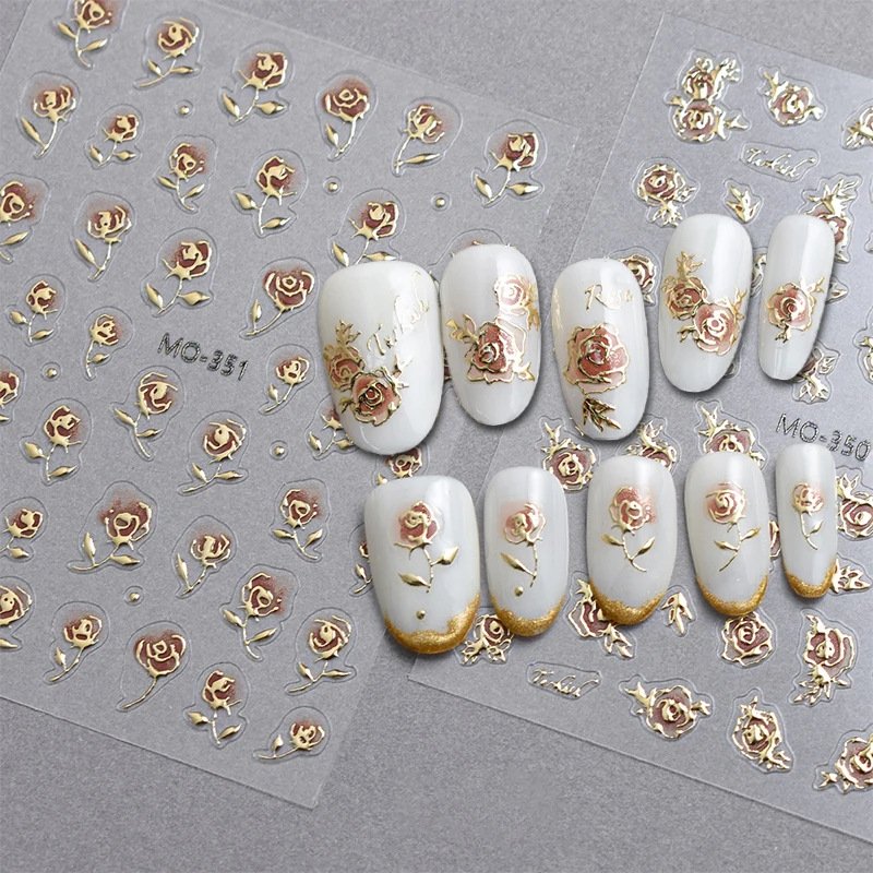 Nail Art Stickers Gilding Design French Romance Retro Style Rose Shape Self-adhesive DIY Decorations Accessories