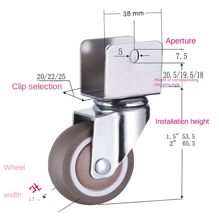 2-Inch Universal Silent Caster for Furniture Shaker Soft TPR Rubber Wheel 75mm Wheel Diameter OEM Bathroom