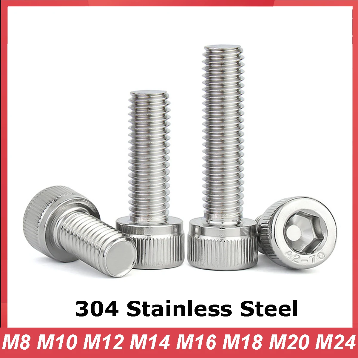 M8 M10 M12 M14 M16 M18 M20 M24 A2 304 Stainless Steel DIN912 Hexagon Hex Socket Head Cap Allen Bolt Screw L=10-200mm Full Thread