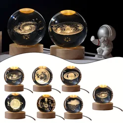 Crystal Ball Night Lights USB LED Night Light 3D Moon Table Lamp Glowing Planet Galaxy Astronaut Tabletop Decorations Kid Gifts