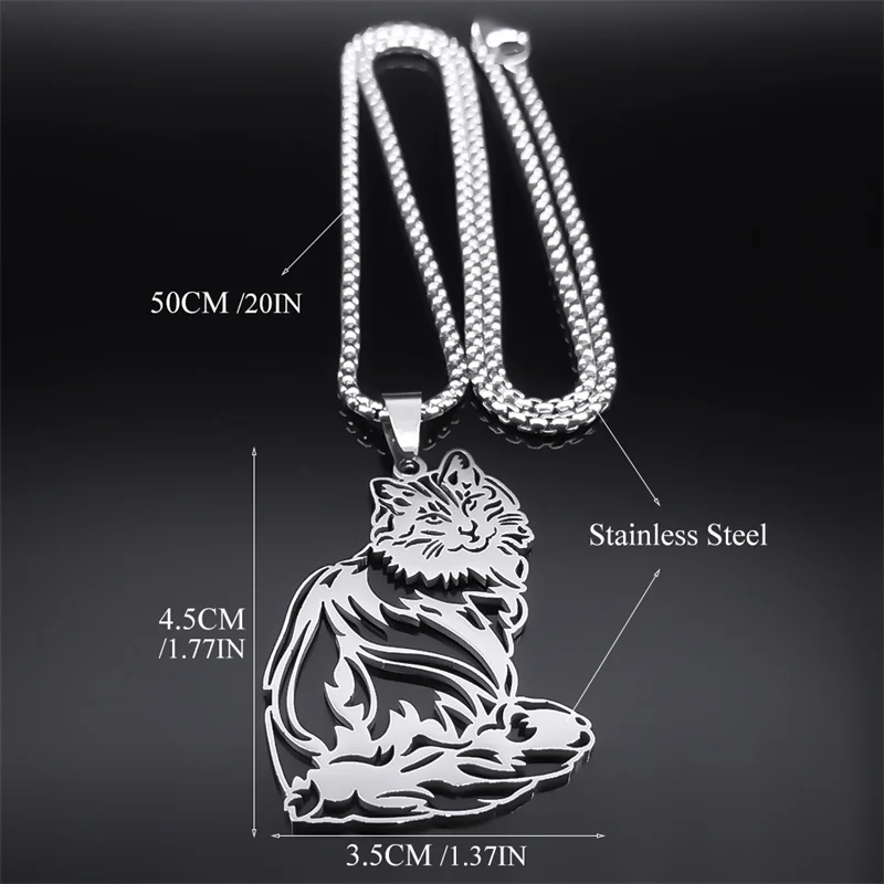 Nette Katze Ragdoll Kitty Anhänger Halskette für Frauen Männer Edelstahl Silber Farbe Kette Pet Liebhaber Geschenk Schmuck colar N3213S01 – Detail 3