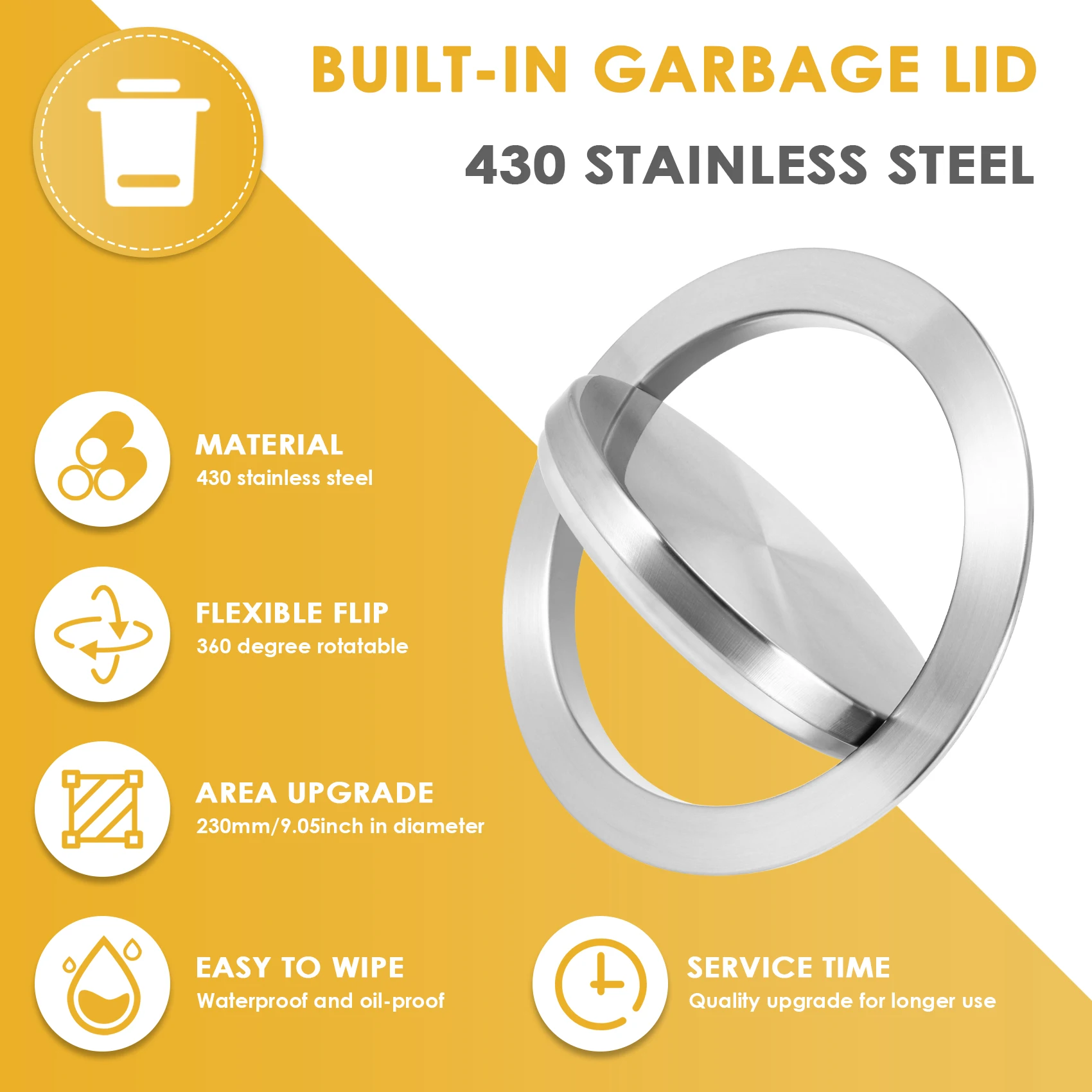 الفولاذ المقاوم للصدأ القمامة غطاء رفرف سلة المهملات غطاء فلوش المدمج في التوازن سوينغ رفرف غطاء القمامة لطاولة المطبخ العلوي D