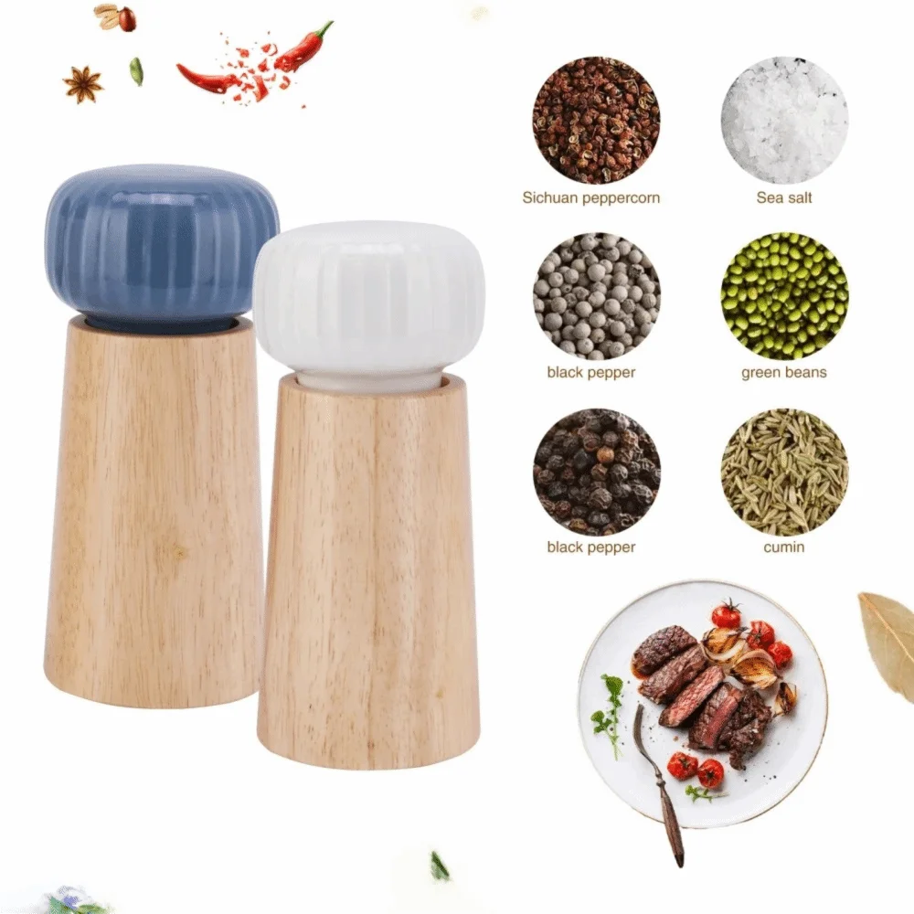 Practical Manual Pepper Salt Grinder Oak Refillable Pepper Salt Grinding Bottle Nordic Style Ceramic Core Pepper Mill Restaurant