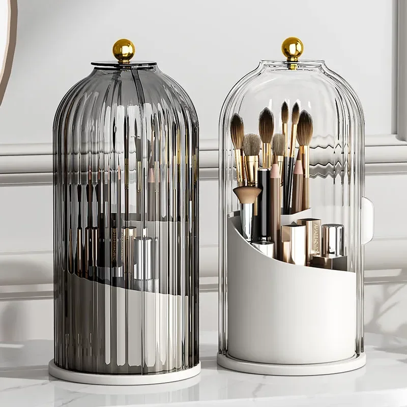 360 °   Support rotatif pour pinceaux de maquillage avec couvercle, boîte de rangement de luxe pour cosmétiques, rouges à lèvres, crayons à sourcils et fards à paupières