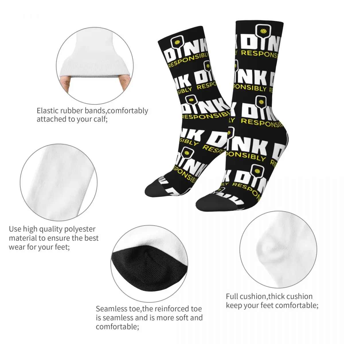 Cozy Men Women Socks Dink Responsibly Pickleball Paddle Merch Warm Pickle Ball Sport Graphic Dress Socks All Season