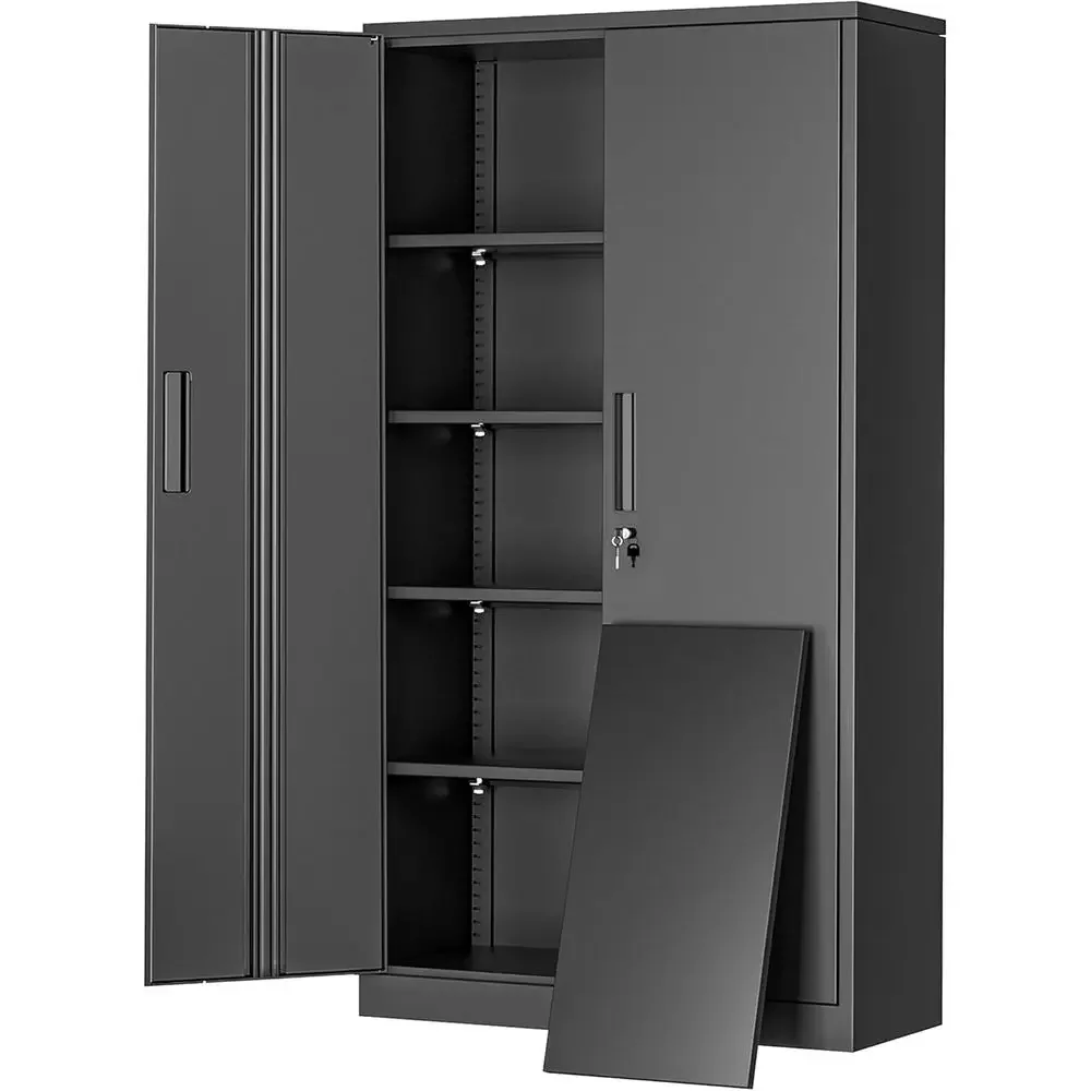 72 Tall Black Steel Locking Cabinet with 4 Shelves for Garage, Office, and Kitchen Storage