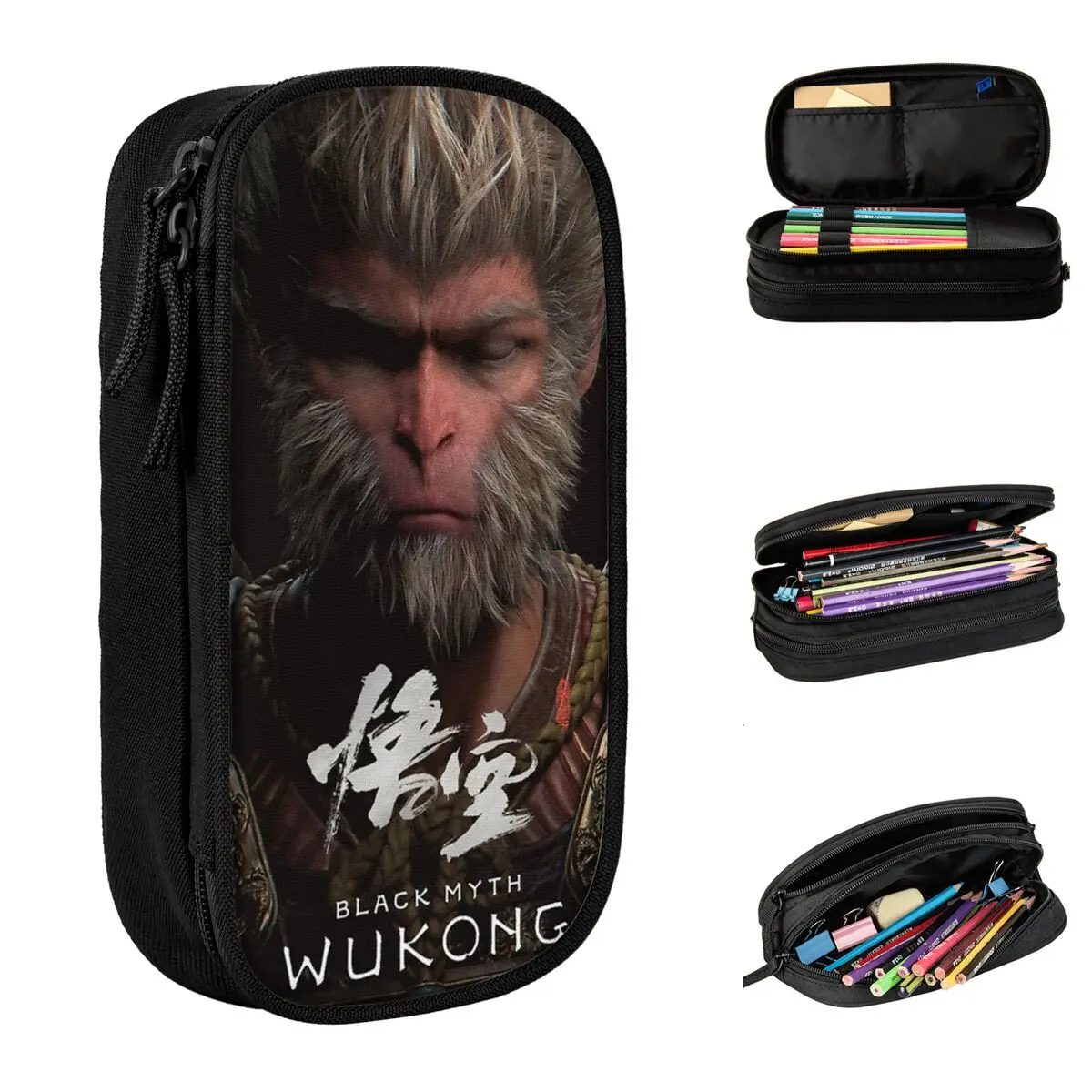 Fun Black Myth Wukong Pencil Case Monkey King Pencilcases Pen for Girl Boy Big Capacity Bags Students School Gifts Stationery