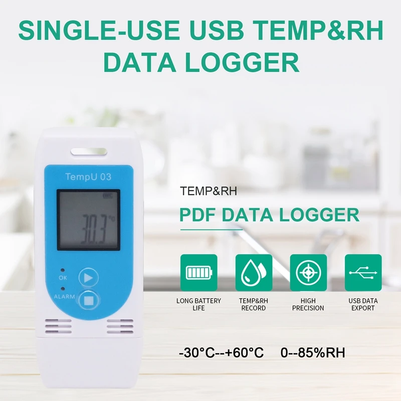 TempU 03 Portable USB Temperature Humidity Data Logger Reusable RH TEMP Datalogger Digital High Precision Thermometer Hygrometer