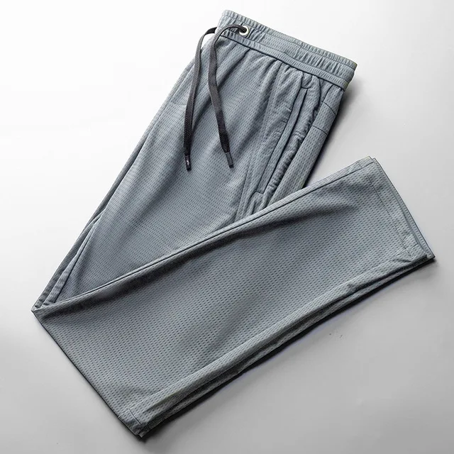 Sports Pants Men's Quick-drying Ice Silk Breathable Nine-point Summer Thin Running Fitness Loose Mesh Air-conditioning Trousers