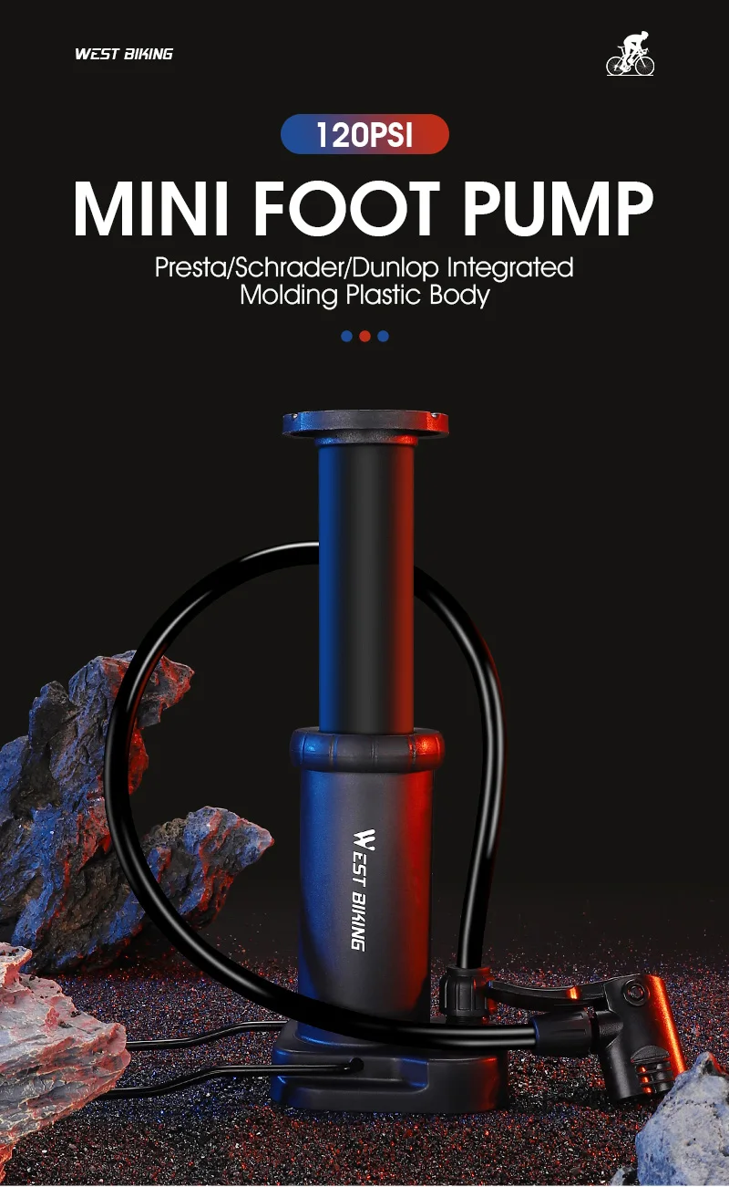 WEST BIKING Mini-Fußpumpe 120 PSI, tragbarer Fahrradreifenfüller für Presta- und Schrader-Ventile, für Radsport, Sportbälle, Fahrradzubehör – Detail 1