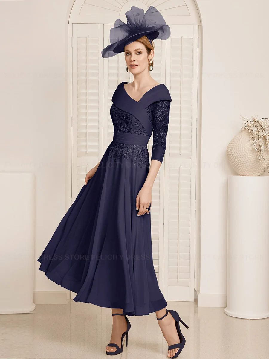 Elegant Mother of the Bride Dresses 2025 Customized A-line Tea-Length Lace Pleated Formal Prom Wedding Guest Party Dresses