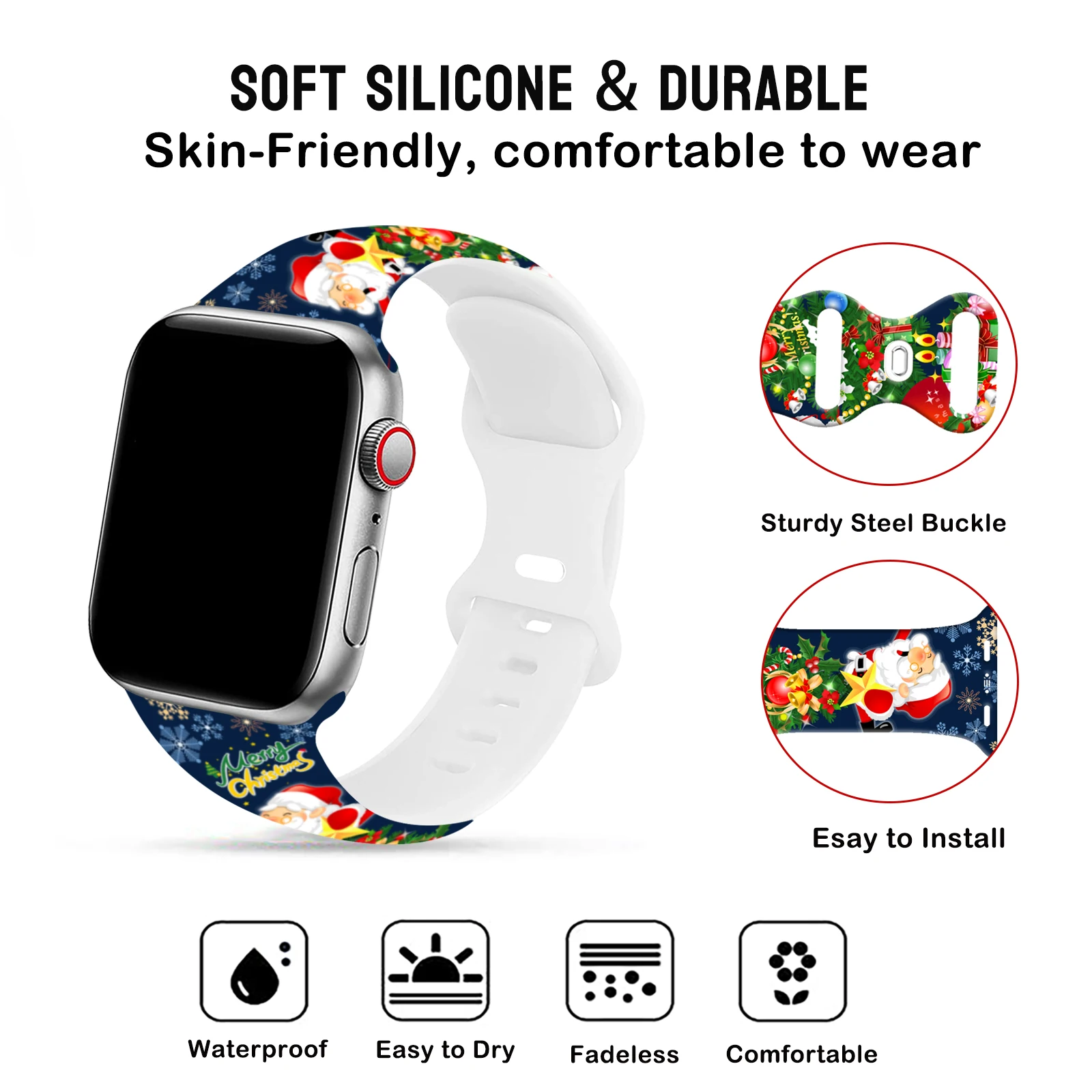 Tali Jam Natal 7 Motif untuk Apple Watch 46mm 45mm 42mm 40mm 38mm 49mm Gelang Jam Tangan yang Dapat Diganti untuk iWatch 11 10 9 8