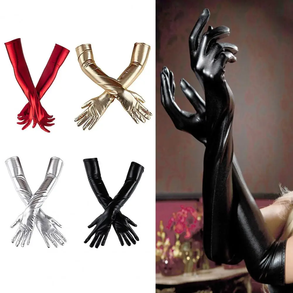 

1 Pair Women Cosplay Gloves Coated Faux Leather Five Fingers Anti-slip Nightclub Stage Performance Pole Dance Mittens