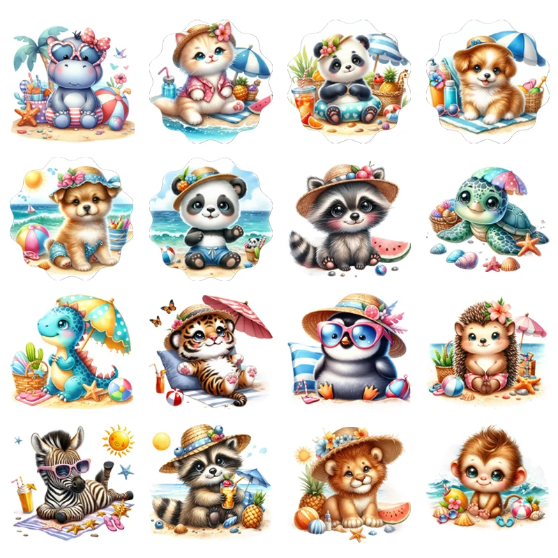 

Summer Design animal lion Pattern parasol Beach Iron On Transfer Heat Vinyl Ironing Stickers Decor Washable Garment Accessories