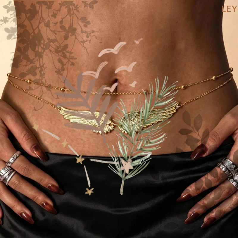 Gothic Angel Wings Waist Chain Sexy Gold: Belly Wing Body Chains Adjustable Bikini Summer