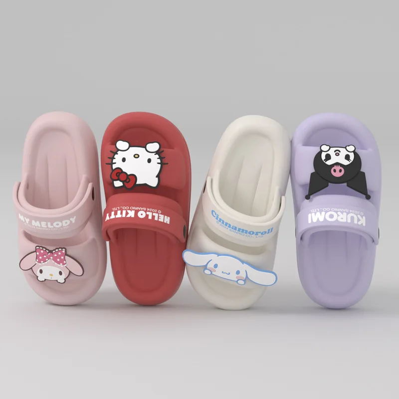 New MINISO Sanrio Cartoon Helokiti Kawai Slippers Women's Summer Indoor and Outdoor Cute Flats Fashion Sandals Casual Slippers