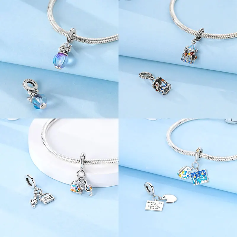 925 Silver Golden Snowflake Magic ball Carousel Pendant Beads Fit Charm Original Bracelet Women DIY Jewelry Making Gift