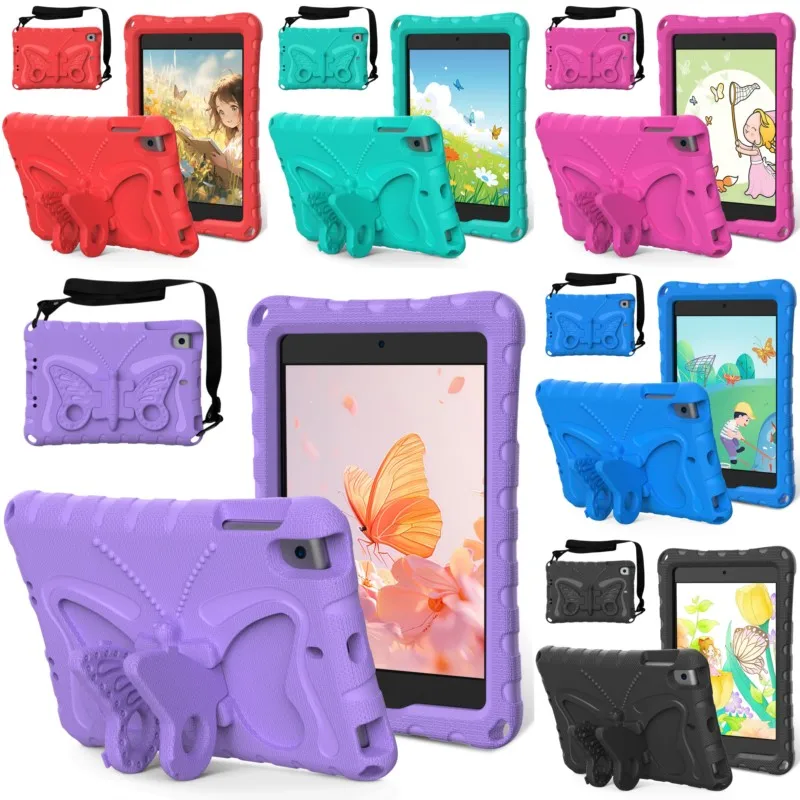 3D Butterfly Stand EVA Tablet Case With Shoulder Strap For iPad 7 8 9th 10.2 10th Gen Air 1 2 3 4 5 10.5/10.9inch Pro Kids Cover