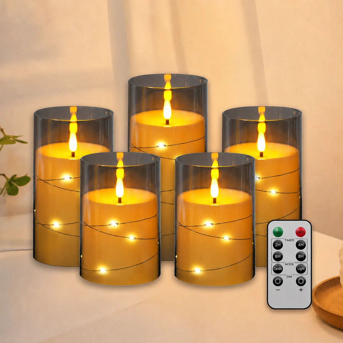 Remote Control Copper Wire LED Flameless Pillar Candles With Plastic Holder,Home Decorative Battery Powered Electric LED Candles
