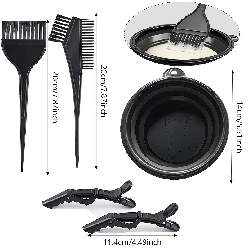 5pcs/set Professional Hair Dyeing Tools Foldable Tint Bowl Rat Tail Coloring Brush with Styling Clips Hair Styling Tools Salon