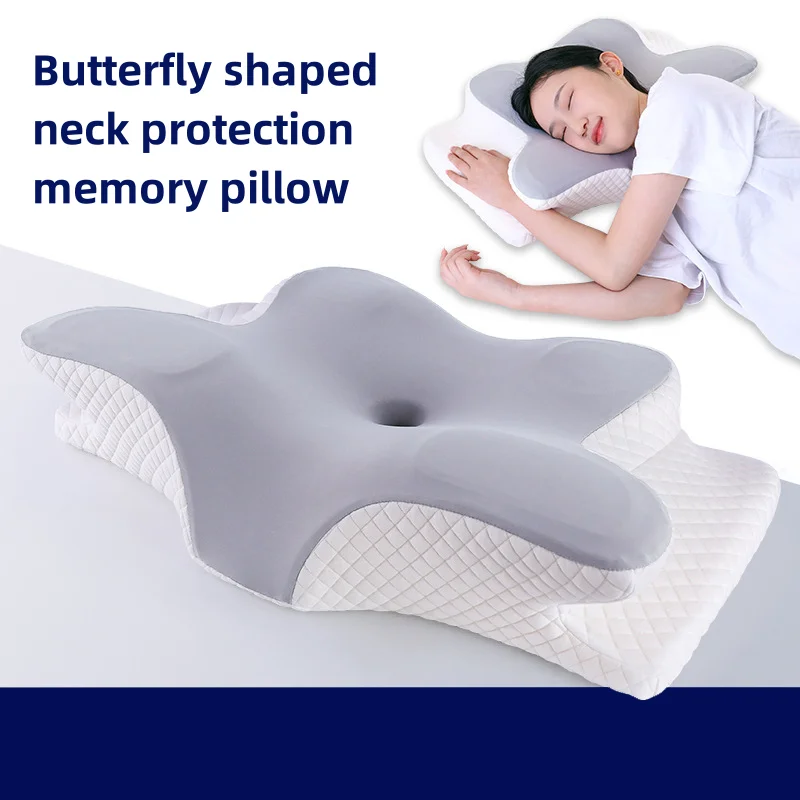 Comfortable Memory Foam Slow Rebound Contoured Supported Butterfly Shaped Cervical Neck Pillow reduce cervical vertebra pain