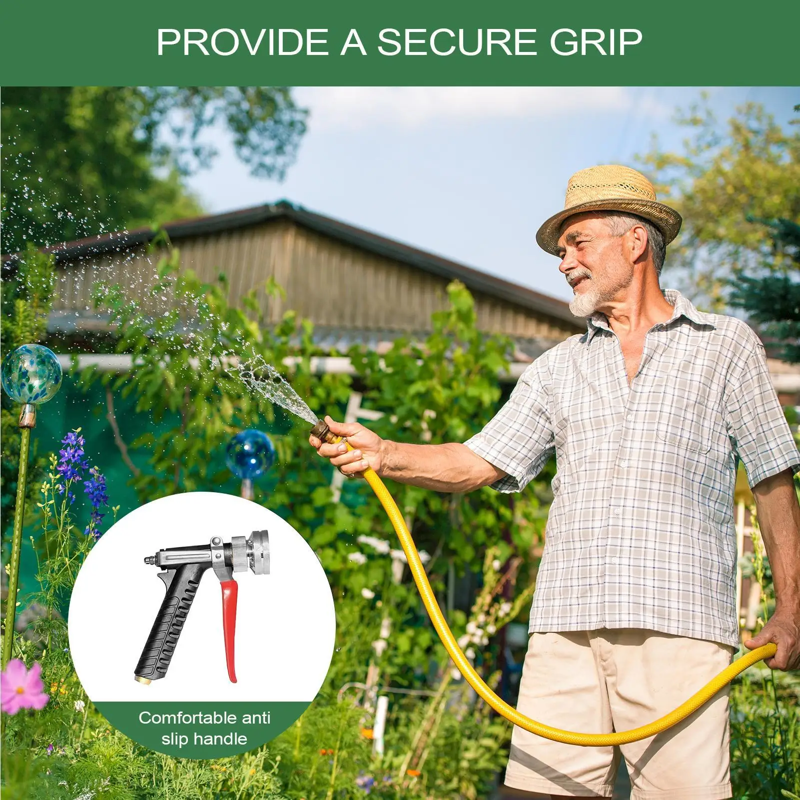 Pressure Hose Nozzle Pressure Nozzle For Garden Hose Sprayer Washer Extension Quick-Connect Non-Slip Handle 2 Modes Adjustable