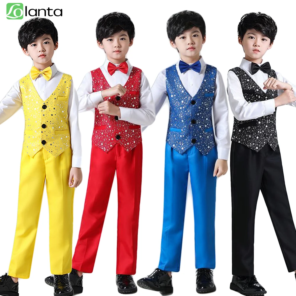

LOlanta/Детский официальный жилет для мальчиков, костюмы, длинный наряд с блестками для выступлений, одежда для выступлений на фортепиано, день рождения, свадьбу, вечеринку, От 3 до 14 лет
