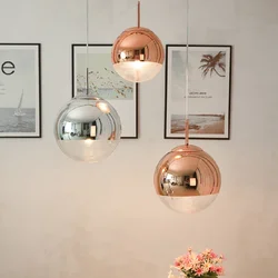 Nordic Personality Single Head Pendant Light Glass Ball Silver/Rose/Gold Hanging Lamp For Bedroom Bedside Restaurant Decor Light