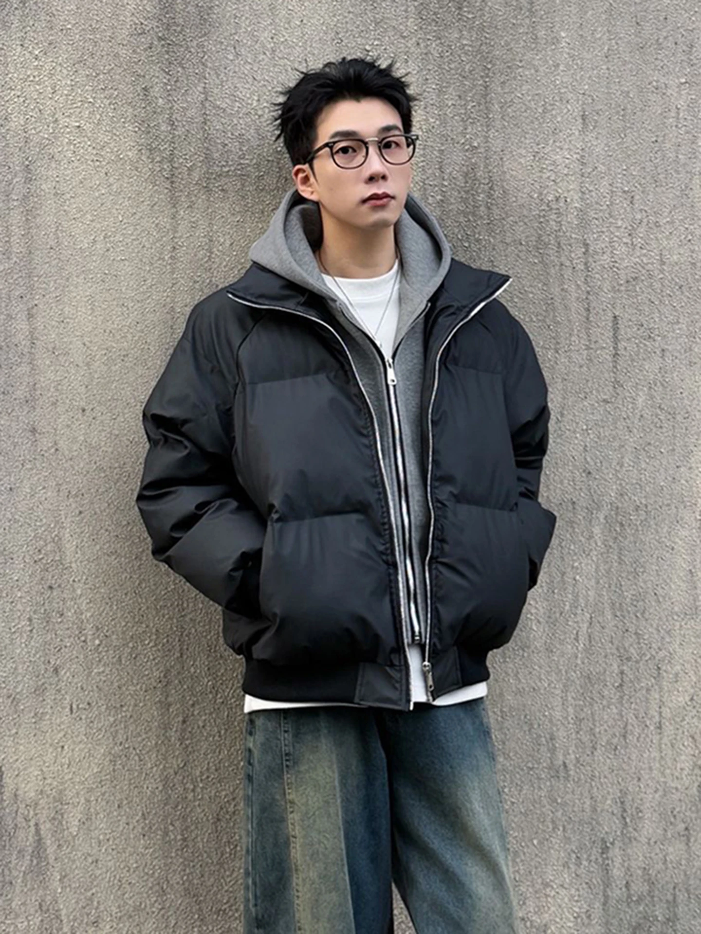 

Cleanfit Men's ort Puffer Jaet Thiened Winter Cotton Coat Not Puffy Quilted Casual Sle Stand Fit Hooded Long Sve